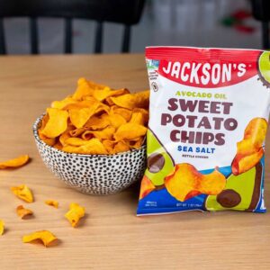 Sea salt sweet potato chips on table