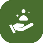 Supportive hand with floating person symbol